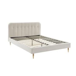 Lit Double ANDRE Tissu Bouclettes écru 160x200 Sommier Inclus -Meuble Déco Soldes lit double andre tissu bouclettes ecru 160x200 sommier inclus 4