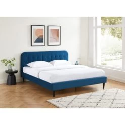 Lit Double ANDRE Velours Bleu Paon 180x200 Sommier Inclus -Meuble Déco Soldes lit double andre velours bleu paon 180x200 sommier inclus 1