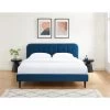 Lit Double ANDRE Velours Bleu Paon 180x200 Sommier Inclus