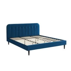 Lit Double ANDRE Velours Bleu Paon 180x200 Sommier Inclus -Meuble Déco Soldes lit double andre velours bleu paon 180x200 sommier inclus 3