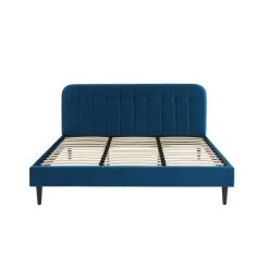 Lit Double ANDRE Velours Bleu Paon 180x200 Sommier Inclus -Meuble Déco Soldes lit double andre velours bleu paon 180x200 sommier inclus 4
