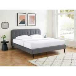 Lit Double ANDRE Velours Gris Anthracite 180x200 Sommier Inclus -Meuble Déco Soldes lit double andre velours gris anthracite 180x200 sommier inclus 1