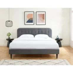 Lit Double ANDRE Velours Gris Anthracite 180x200 Sommier Inclus