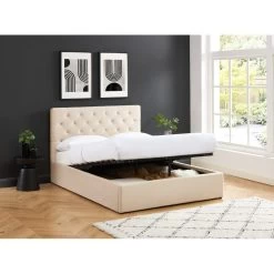 Lit Double Avec Coffre HUBERT Velours Beige 140x190 Sommier Inclus -Meuble Déco Soldes lit double avec coffre hubert velours beige 140x190 sommier inclus 2