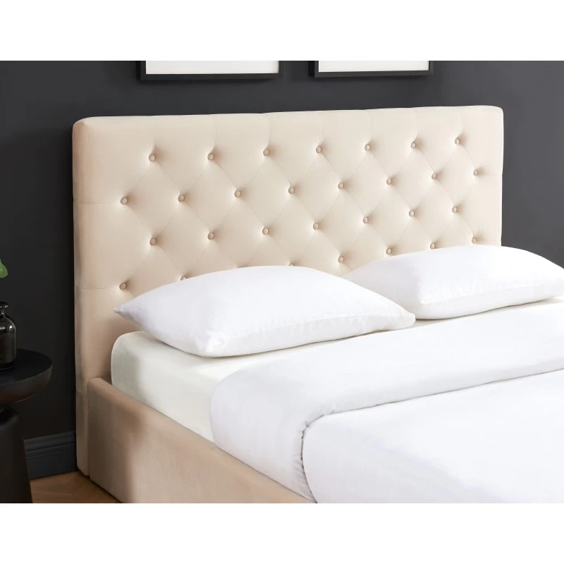 Lit Double Avec Coffre HUBERT Velours Beige 160x200 Sommier Inclus 5 Lit Double Avec Coffre HUBERT Velours Beige 160x200 Sommier Inclus – Image 5