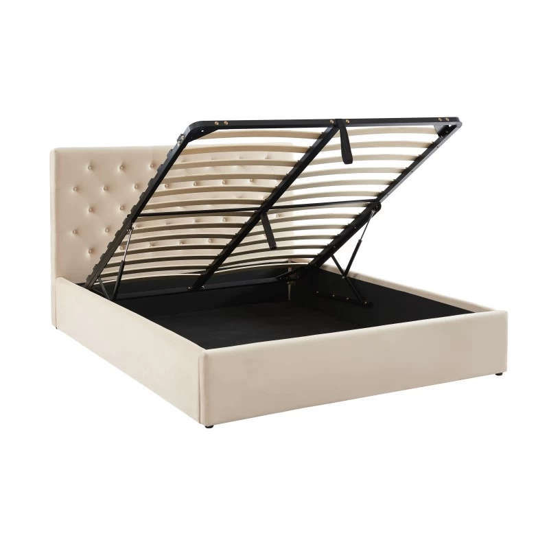 Lit Double Avec Coffre HUBERT Velours Beige 160x200 Sommier Inclus 7 Lit Double Avec Coffre HUBERT Velours Beige 160x200 Sommier Inclus – Image 7