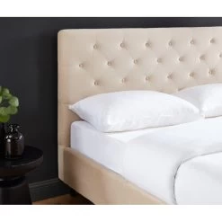 Lit Double HUBERT Velours Beige Sommier 140x190 Cm Inclus -Meuble Déco Soldes lit double hubert velours beige sommier 140x190 cm inclus 2