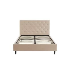 Lit Double HUBERT Velours Beige Sommier 140x190 Cm Inclus -Meuble Déco Soldes lit double hubert velours beige sommier 140x190 cm inclus 3