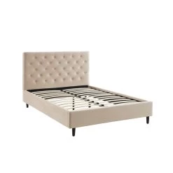 Lit Double HUBERT Velours Beige Sommier 140x190 Cm Inclus -Meuble Déco Soldes lit double hubert velours beige sommier 140x190 cm inclus 4