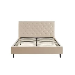 Lit Double HUBERT Velours Beige Sommier 160x200 Cm Inclus -Meuble Déco Soldes lit double hubert velours beige sommier 160x200 cm inclus 2
