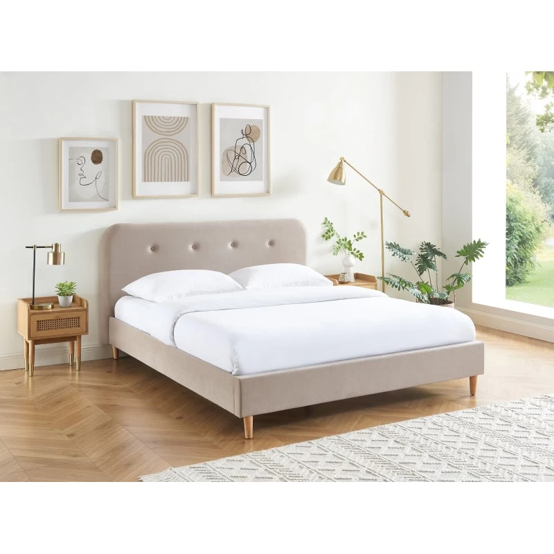 Lit Double KNUT Velours Beige Sable 160x200 Sommier Inclus 2 Lit Double KNUT Velours Beige Sable 160x200 Sommier Inclus – Image 2