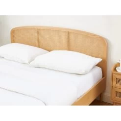 Lit Double LEON Placage Chêne Et Cannage Rotin 140x190 Sommier Inclus -Meuble Déco Soldes lit double leon placage chene et cannage rotin 140x190 sommier inclus 2