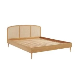Lit Double LEON Placage Chêne Et Cannage Rotin 160x200 Sommier Inclus -Meuble Déco Soldes lit double leon placage chene et cannage rotin 160x200 sommier inclus 4