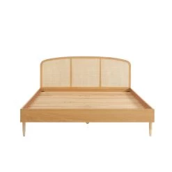 Lit Double LEON Placage Chêne Et Cannage Rotin 160x200 Sommier Inclus -Meuble Déco Soldes lit double leon placage chene et cannage rotin 160x200 sommier inclus 5