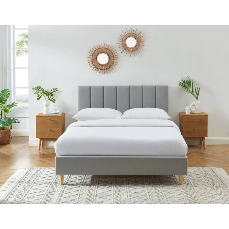 Lit Double MARIUS Tissu Gris Perle 140x190 Sommier Inclus 1 Lit Double MARIUS Tissu Gris Perle 140x190 Sommier Inclus