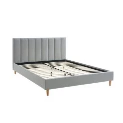 Lit Double MARIUS Tissu Gris Perle 160x200 Sommier Inclus -Meuble Déco Soldes lit double marius velours gris perle 160x200 sommier inclus 4