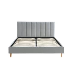Lit Double MARIUS Tissu Gris Perle 160x200 Sommier Inclus -Meuble Déco Soldes lit double marius velours gris perle 160x200 sommier inclus 5