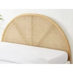 Lit Double TSUKI 140x190 Tissu Bouclette écru Et Cannage Rotin -Meuble Déco Soldes lit double tsuki 140x190 tissu bouclettes ecru et cannage rotin 2