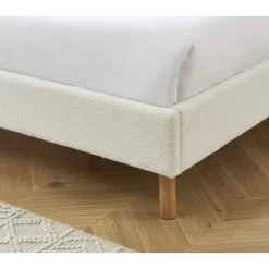 Lit Double TSUKI 140x190 Tissu Bouclette écru Et Cannage Rotin -Meuble Déco Soldes lit double tsuki 140x190 tissu bouclettes ecru et cannage rotin 3