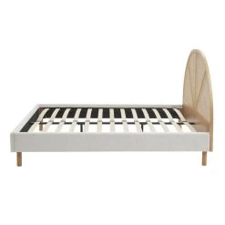 Lit Double TSUKI 140x190 Tissu Bouclette écru Et Cannage Rotin -Meuble Déco Soldes lit double tsuki 140x190 tissu bouclettes ecru et cannage rotin 6