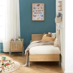 Lit Enfant PABLO Bleu Et Cannage Rotin 70x140 Sommier Inclus -Meuble Déco Soldes lit enfant pablo bleu et cannage rotin 70x140 sommier inclus 1