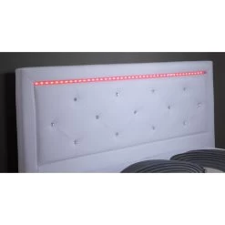 Lit à Led FILIP Simili Blanc Et Strass 140x190 Sommier Inclus -Meuble Déco Soldes lit filip a led 140x190cm 1