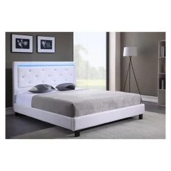 Lit à Led FILIP Simili Blanc Et Strass 140x190 Sommier Inclus