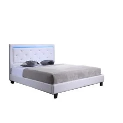 Lit à Led FILIP Simili Blanc Et Strass 140x190 Sommier Inclus -Meuble Déco Soldes lit filip a led 140x190cm 5