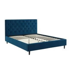 Lit Double HUBERT Velours Bleu Paon 160x200 Sommier Inclus -Meuble Déco Soldes lit hubert velours bleu 160x200cm 5