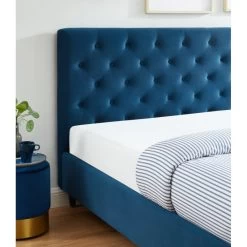 Lit Double HUBERT Velours Bleu Paon 160x200 Sommier Inclus -Meuble Déco Soldes lit hubert velours bleu 160x200cm 9