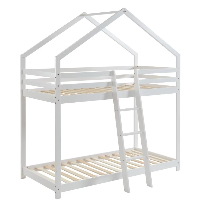 Lit Cabane Superposé TINY Pin Blanc 90x190 Sommier Inclus 4 Lit Cabane Superposé TINY Pin Blanc 90x190 Sommier Inclus – Image 4