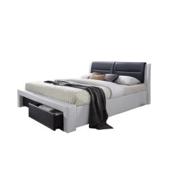 Lit à Tiroirs IMAGINA Simili Blanc Et Noir 180x200 Sommier Inclus -Meuble Déco Soldes lit tiroirs imagina 180x200cm 3