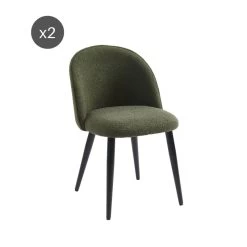 Lot De 2 Chaises MACARON Tissu Bouclettes Kaki Pieds Métal Noir -Meuble Déco Soldes lot de 2 chaises macaron tissu boucelttes kaki pieds metal noir 6
