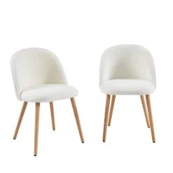Lot De 2 Chaises MACARON Tissu Bouclettes écru Pieds Hêtre Massif -Meuble Déco Soldes lot de 2 chaises macaron tissu bouclettes ecru pieds hetre massif 2