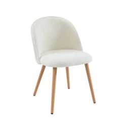 Lot De 2 Chaises MACARON Tissu Bouclettes écru Pieds Hêtre Massif -Meuble Déco Soldes lot de 2 chaises macaron tissu bouclettes ecru pieds hetre massif 3