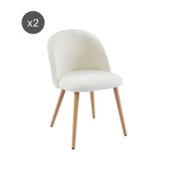 Lot De 2 Chaises MACARON Tissu Bouclettes écru Pieds Hêtre Massif -Meuble Déco Soldes lot de 2 chaises macaron tissu bouclettes ecru pieds hetre massif 6