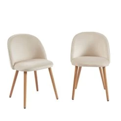 Lot De 2 Chaises MACARON Velours Beige Sable Pieds Hêtre Massif -Meuble Déco Soldes lot de 2 chaises macaron velours beige sable pieds hetre massif 2