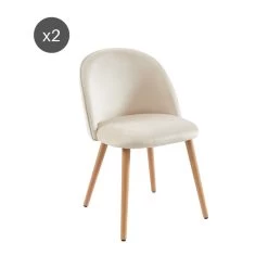 Lot De 2 Chaises MACARON Velours Beige Sable Pieds Hêtre Massif -Meuble Déco Soldes lot de 2 chaises macaron velours beige sable pieds hetre massif 6