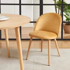 Lot De 2 Chaises MACARON Velours Jaune Ocre Pieds Hêtre Massif -Meuble Déco Soldes lot de 2 chaises macaron velours jaune ocre pieds hetre massif 1