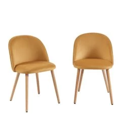 Lot De 2 Chaises MACARON Velours Jaune Ocre Pieds Hêtre Massif -Meuble Déco Soldes lot de 2 chaises macaron velours jaune ocre pieds hetre massif 2