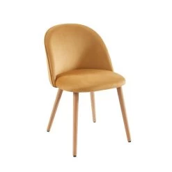 Lot De 2 Chaises MACARON Velours Jaune Ocre Pieds Hêtre Massif -Meuble Déco Soldes lot de 2 chaises macaron velours jaune ocre pieds hetre massif 3