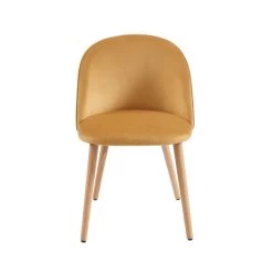 Lot De 2 Chaises MACARON Velours Jaune Ocre Pieds Hêtre Massif -Meuble Déco Soldes lot de 2 chaises macaron velours jaune ocre pieds hetre massif 4