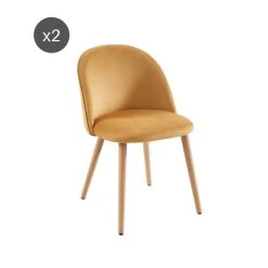 Lot De 2 Chaises MACARON Velours Jaune Ocre Pieds Hêtre Massif -Meuble Déco Soldes lot de 2 chaises macaron velours jaune ocre pieds hetre massif 6