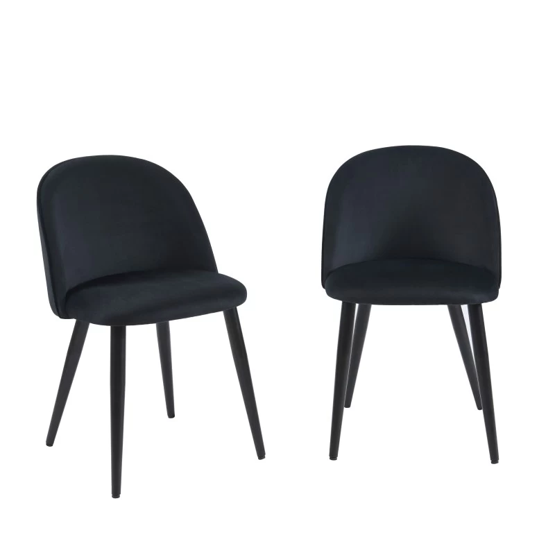 Lot De 2 Chaises MACARON Velours Noir Pieds Métal Noir 4 Lot De 2 Chaises MACARON Velours Noir Pieds Métal Noir – Image 4