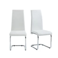 Lot De 2 Chaises MARA Simili Blanc Pieds Métal Chromé -Meuble Déco Soldes lot de 2 chaises mara simili blanc pieds en metal chrome 4