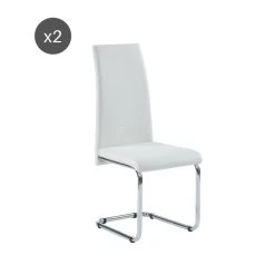 Lot De 2 Chaises MARA Simili Blanc Pieds Métal Chromé -Meuble Déco Soldes lot de 2 chaises mara simili blanc pieds en metal chrome 5