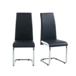 Lot De 2 Chaises MARA Simili Noir Et Blanc Pieds Métal Chromé -Meuble Déco Soldes lot de 2 chaises mara simili noir et blanc pieds en metal chrome 4