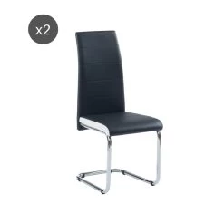 Lot De 2 Chaises MARA Simili Noir Et Blanc Pieds Métal Chromé -Meuble Déco Soldes lot de 2 chaises mara simili noir et blanc pieds en metal chrome 5