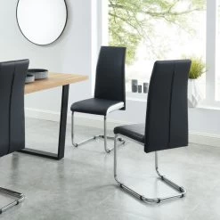Lot De 2 Chaises MARA Simili Noir Pieds En Métal Chromé -Meuble Déco Soldes lot de 2 chaises mara simili noir pieds en metal chrome 5