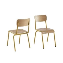 Lot De 2 Chaises PANTONE Jaune Moutarde Et Placage Frên -Meuble Déco Soldes lot de 2 chaises pantone jaune moutarde et placage fren 5